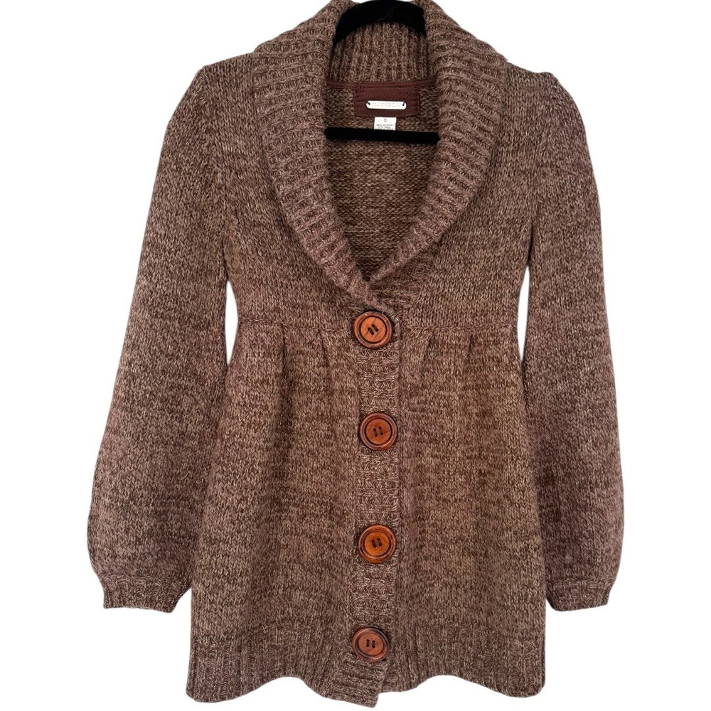 PANDEMONIUM Brown Wool Blend Shawl Collar Button Front Cardigan Sweater Sz Small